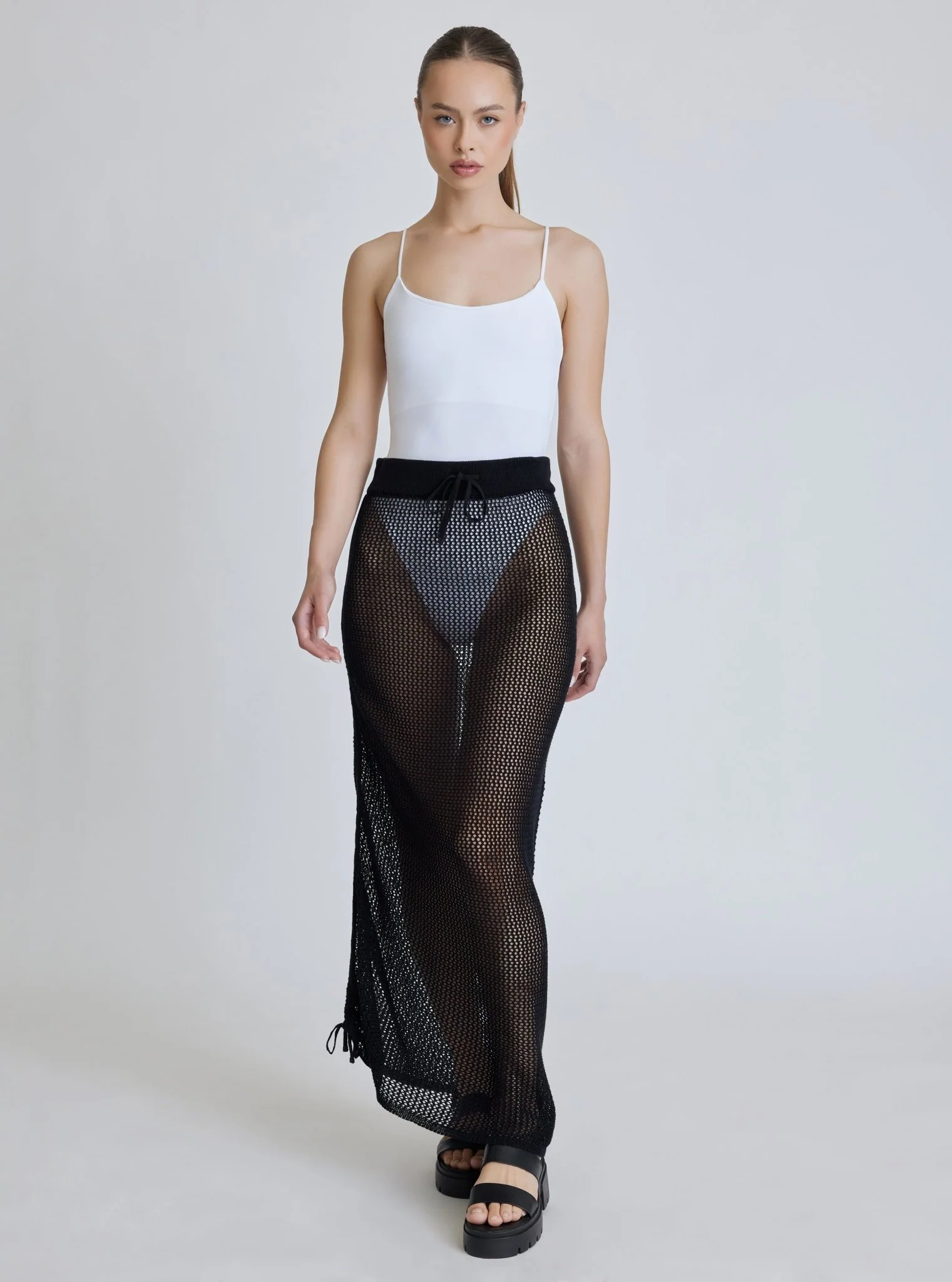 Crochet Side Ruched Skirt - Black - FINAL SALE - Image 3